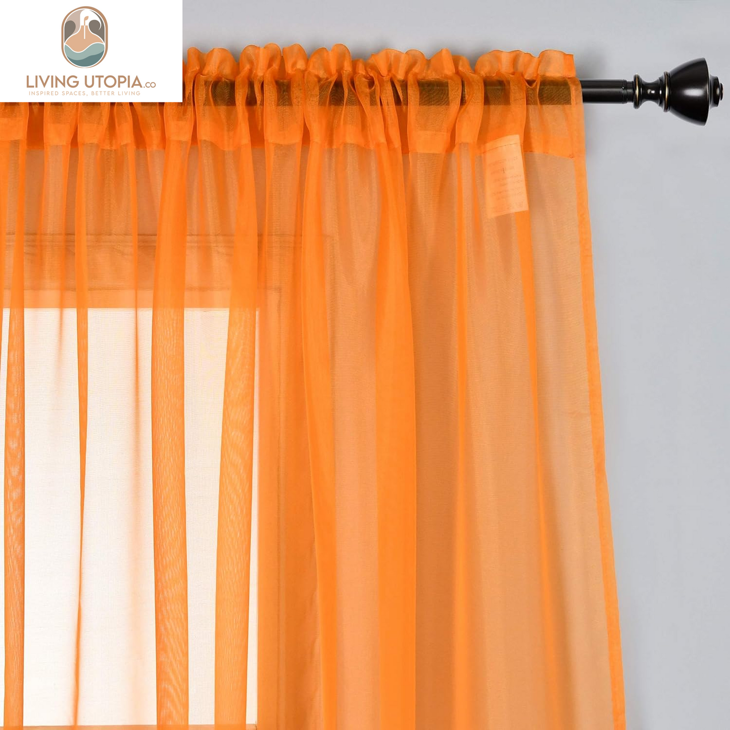 2 Panels Solid Color Orange Sheer Curtains Elegant Rod Pocket Window Voile Panels Drapes for Bedroom Living Room (52X63 Inches)