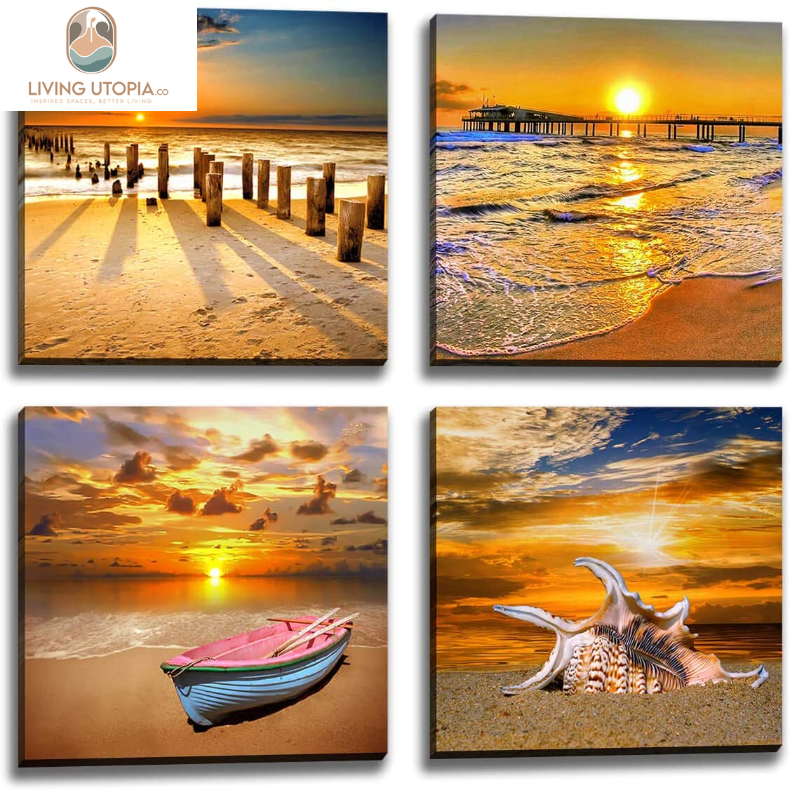Beach Picture Wall Art Beach Poster Ocean Picture Sunset Beach Canvas Contemporary Scenery Beach Picture Photo Mural Artist Home Decor Wall Decoration Painting Canvas Printing 4 Pieces/Set