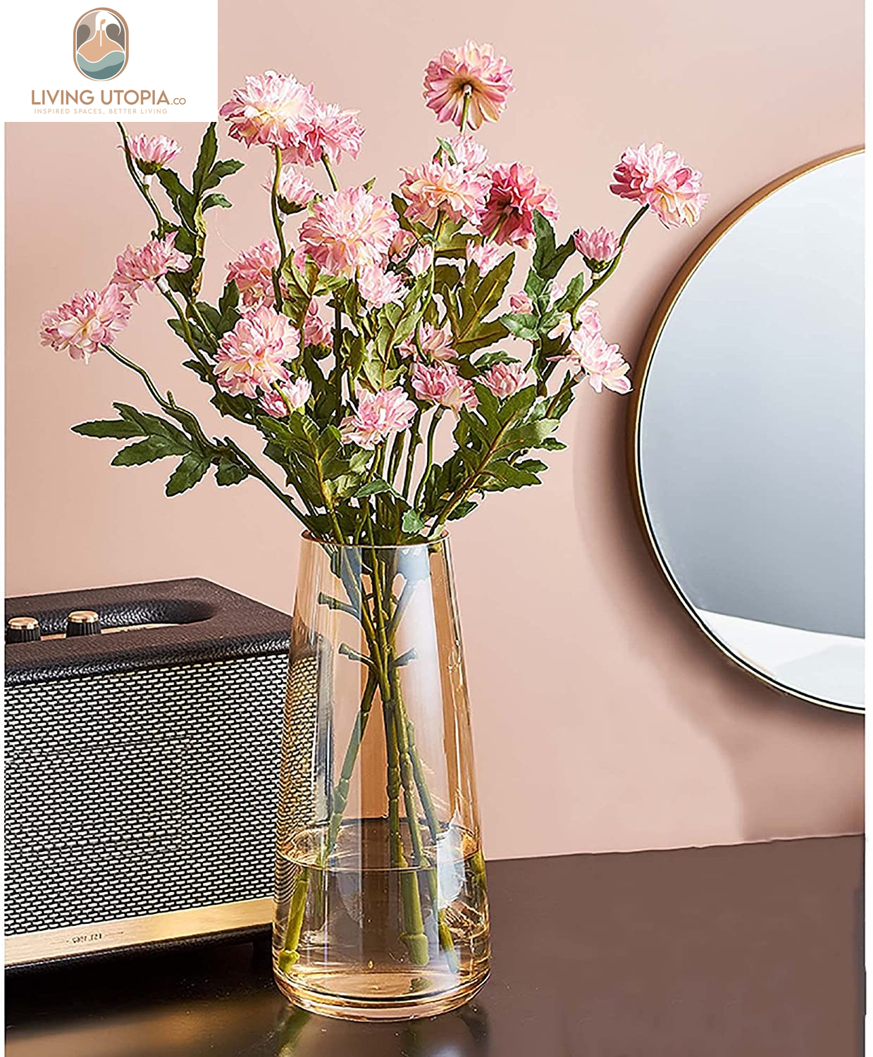 Modern Glass Vase Irised Crystal Clear Glass Vase for Home Office Decor (Crystal Amber)