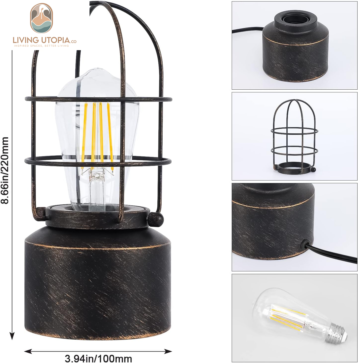 ๐ฆ๐บ๐ฎ๐น๐น ๐ง๐ผ๐๐ฐ๐ต ๐ง๐ฎ๐ฏ๐น๐ฒ ๐๐ฎ๐บ๐ฝ for Small Spaces - 3 Way Dimmable Industrial Bedside Lamp - Steampunk Antique Nightstand Desk for Bedroom, Living Room (Bulb Included)
