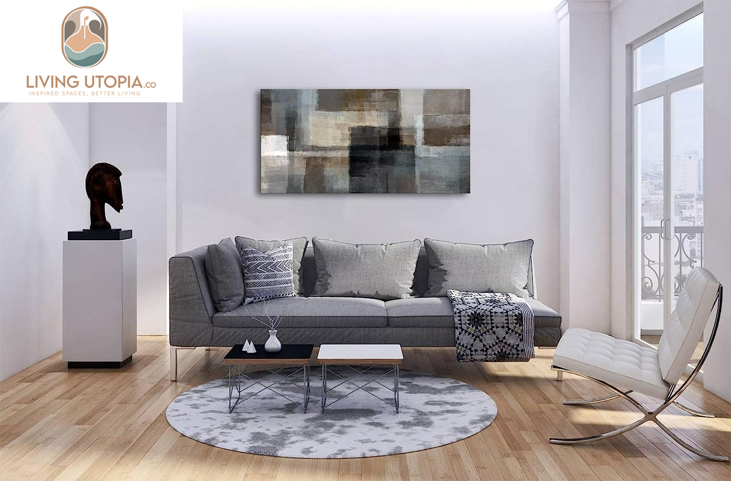 A62450 Canvas Prints Abstract Wall Art Print Paintings Grey and Brown Home Decor Framed Ready to Hang for Living Room Bedroom and Office Home Kitchen Artwork