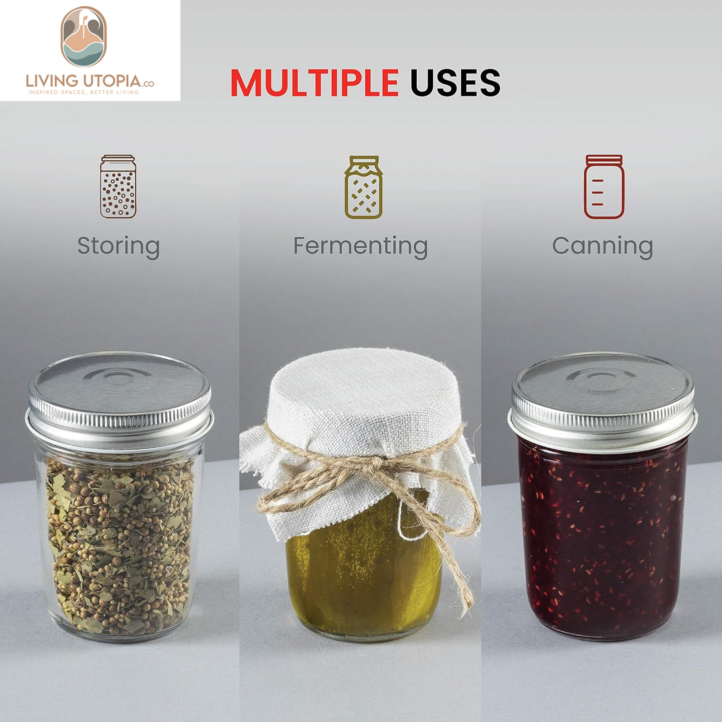 Glass Regular Mouth Mason Jars, 8 Oz Jars with Silver Metal Airtight Lids for Meal Prep, Dry Food Storage, Canning, Drinking, for Overnight Oats, Jelly, Spices, Salads, Yogurt (6 Pack)