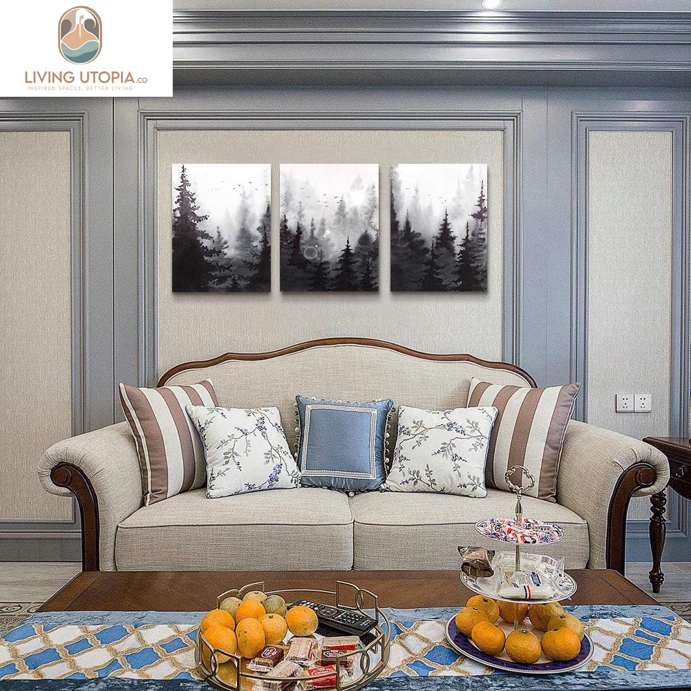 Scenery Watercolor Painting 3 Pieces Canvas Wall Art for Living Room Wall Decor for Bedroom Decorations Modern Office Home Decoration Black and White Forest Landscape Posters Canvas Prints Artwork