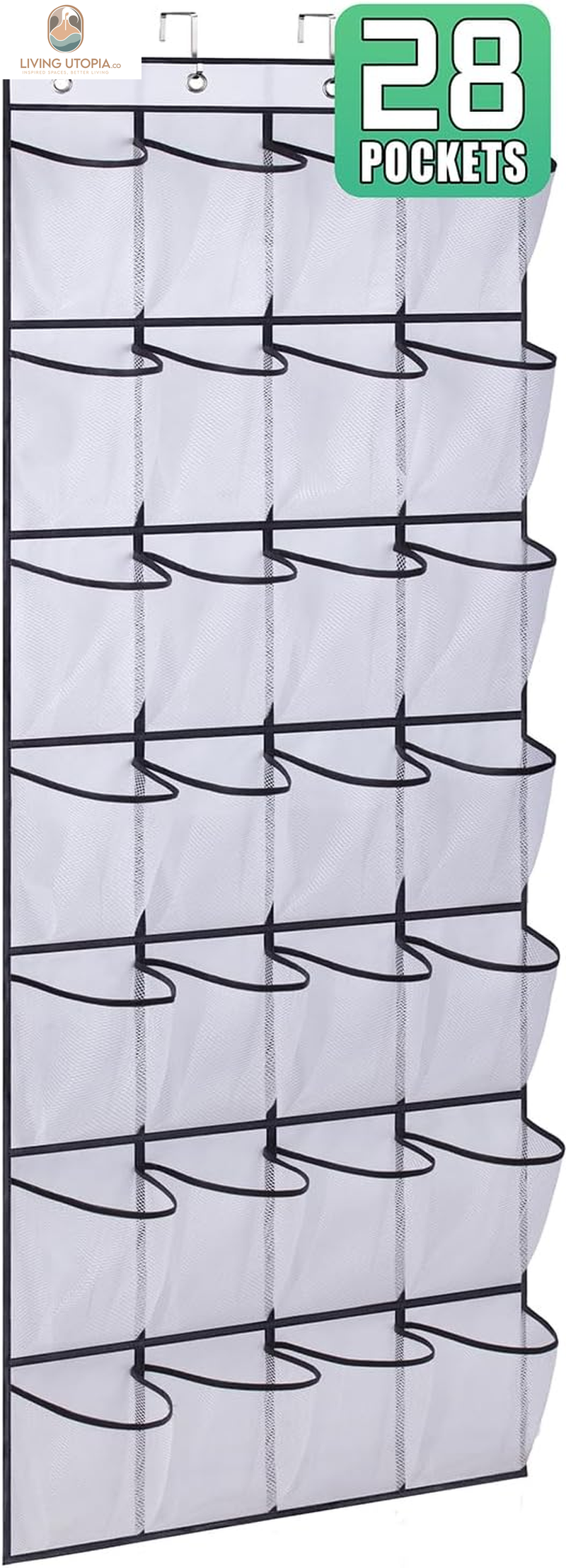 28 Large Mesh Pockets over the Door Shoe Rack, Hanging Shoe Organizer for Closet Hanging Sneaker Holder Hanger, White
