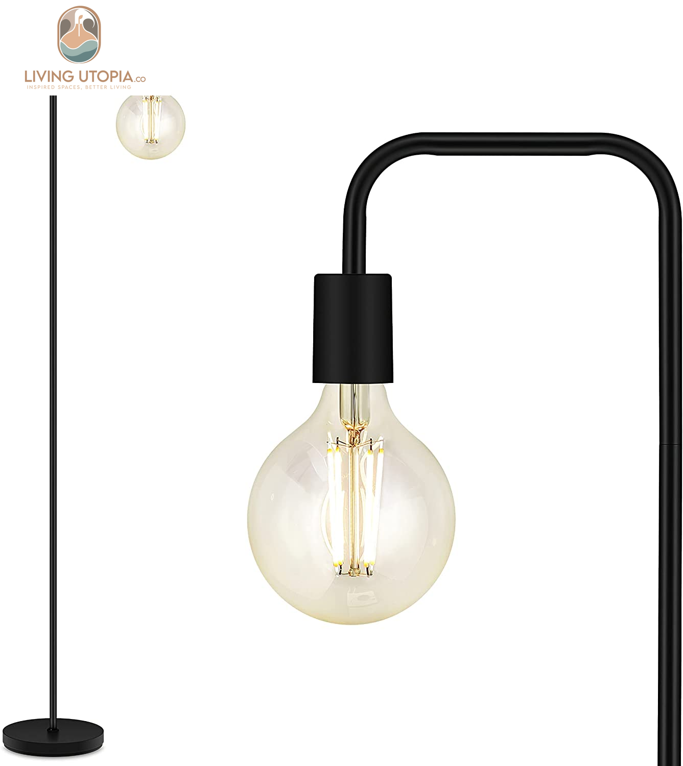 Floor Lamp, Industrial Floor Lamp, 63 Inch Standing Lamp, E26 Socket, On/Off Footswitch, Whole Metal, ETL Listed, Modern Floor Lamp for Bedroom, Living Room, Minimalist, Vintage, Mid Century