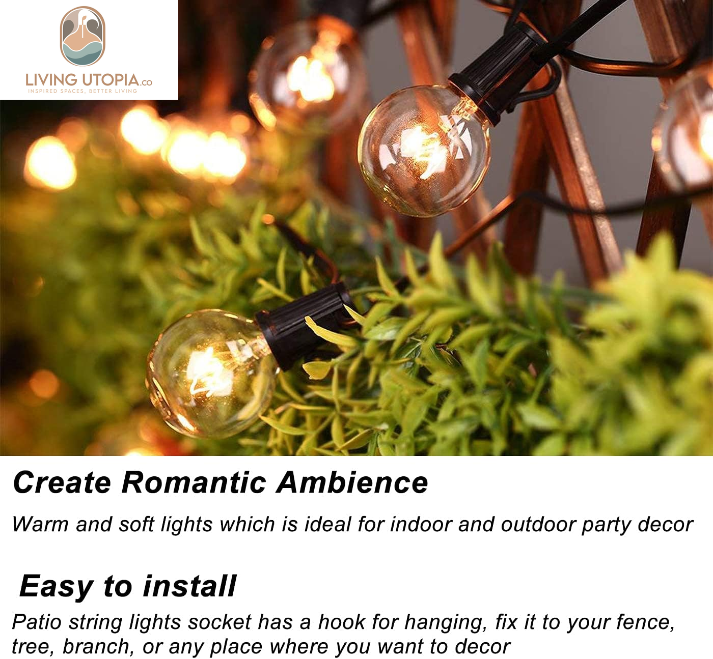 50 Feet Patio String Lights with 53 Edison Globe Bulbs, UL Listed for Indoor Outdoor Use, E12 Socket Base, Connectable Lights for Porch Deck Gazebos Balcony Wedding Gathering Parties Decor, Black