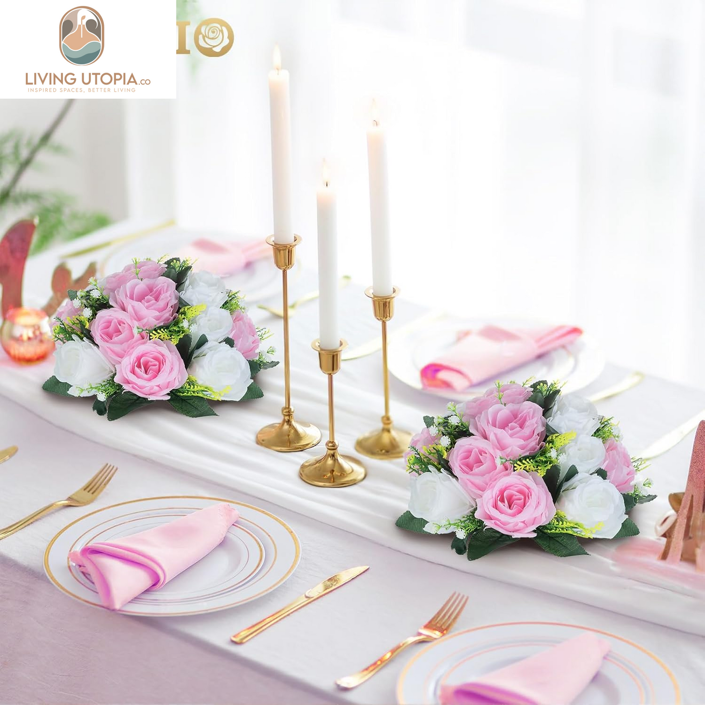 Pcs of 2 Fake Flower Ball Arrangement Bouquet,15 Heads Plastic Roses with Base, Suitable for Our Store'S Wedding Centerpiece Flower Rack for Parties Valentine'S Day Home Décor (Pink & White)