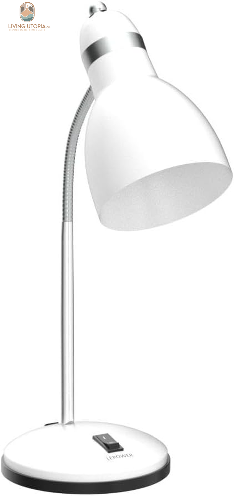 Metal Desk Lamp, Adjustable Goose Neck Table Lamp, Eye-Caring Study Desk Lamps for Bedroom, Study Room and Office (White)