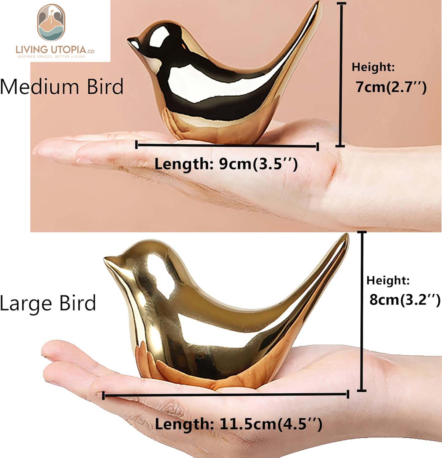 Small Birds Statues Gold Home Decor Modern Style Figurine Decorative Ornaments for Living Room, Bedroom, Office Desktop, Cabinets