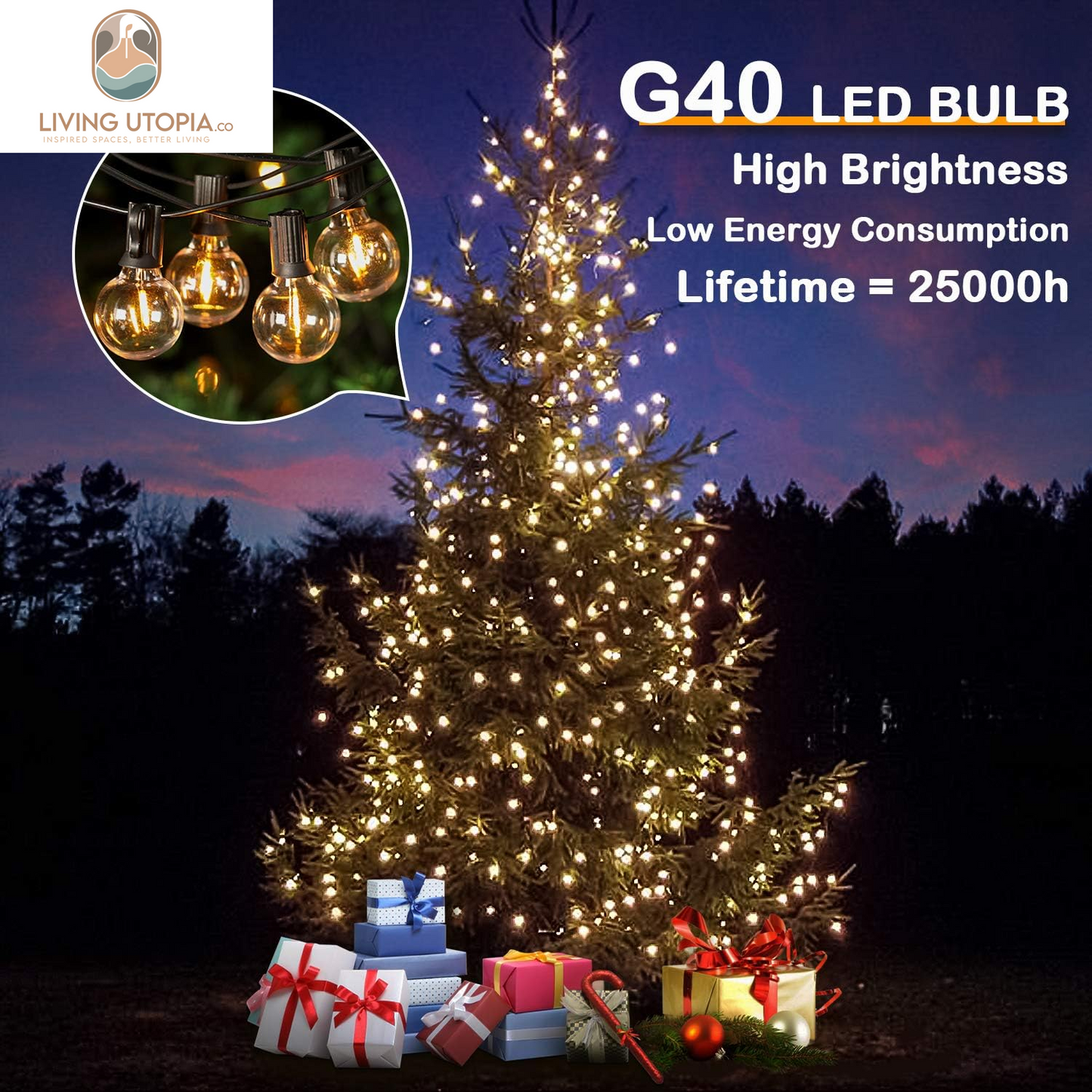 50FT LED G40 Globe String Lights, Shatterproof Outdoor Patio String Lights with 50+2 Dimmable Edison Bulbs, 50 Backyard Hanging Bistro Light Waterproof for Balcony Party Wedding Market Cafe