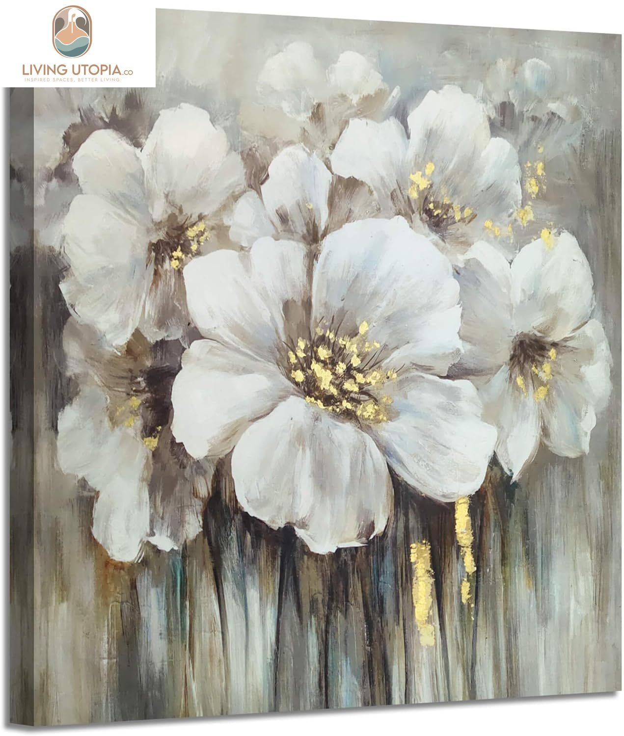 Large Flower Canvas Wall Art - Abstract Floral Painting White Blooming Floral Pictures Artwork Prints for Living Room Bedroom Home Office