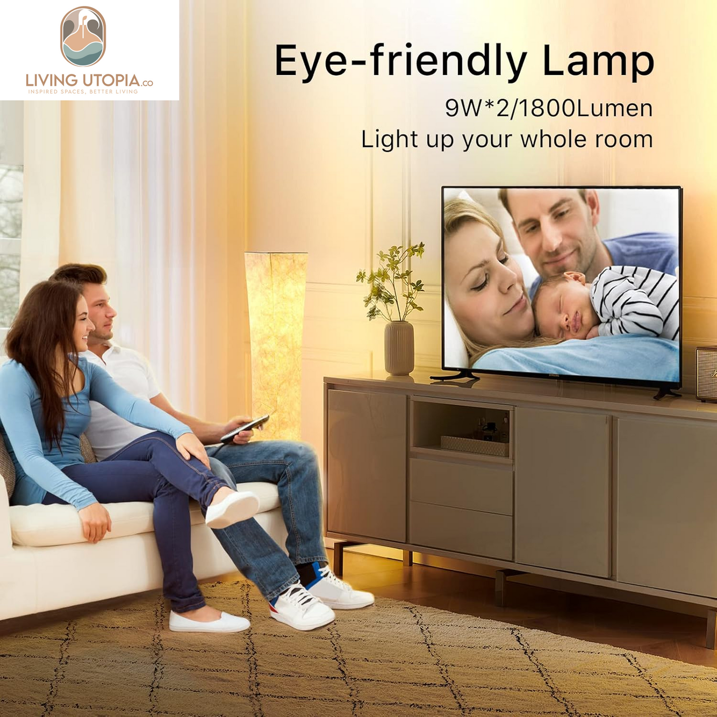 Floor Lamp, 52"(S) Standing Lamp, RGB Color Changing LED Bulbs, Adjustable Brightness Color Temperature, Purple Grandient Fabric Lampshade, for Living Room, Bedroom, Kids Room
