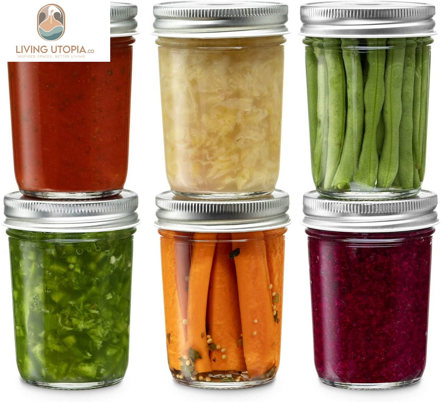 Glass Regular Mouth Mason Jars, 8 Oz Jars with Silver Metal Airtight Lids for Meal Prep, Dry Food Storage, Canning, Drinking, for Overnight Oats, Jelly, Spices, Salads, Yogurt (6 Pack)