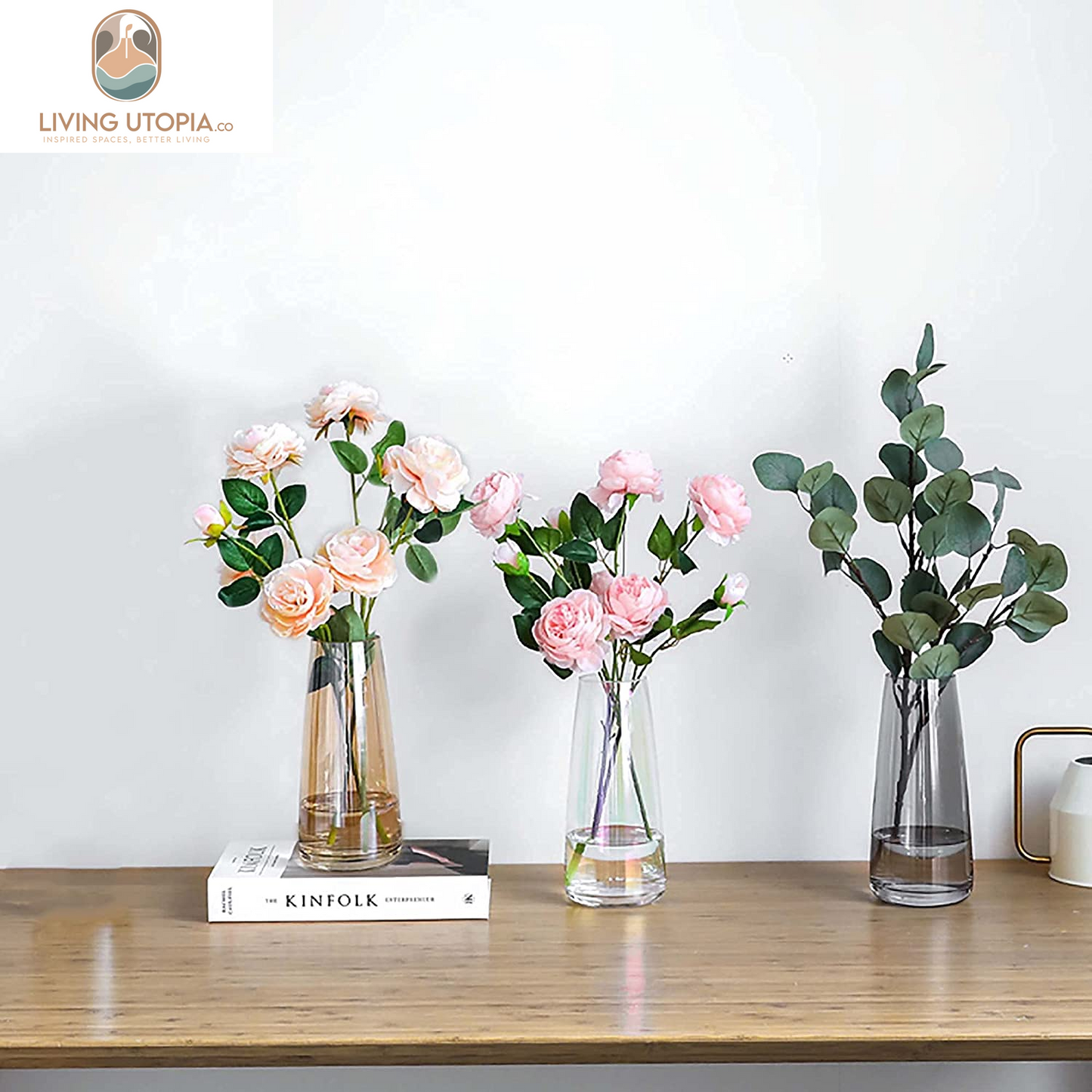 Modern Glass Vase Irised Crystal Clear Glass Vase for Home Office Decor (Crystal Amber)