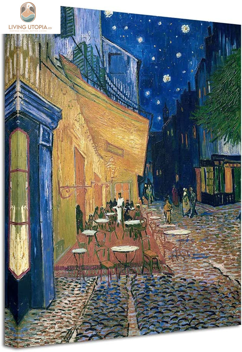 Cafe Terrace at Night Modern Stretched and Framed Giclee Canvas Prints Van Gogh Oil Paintings Reproduction Cityscape Picture on Canvas Wall Art Ready to Hang for Bedroom Home Decor