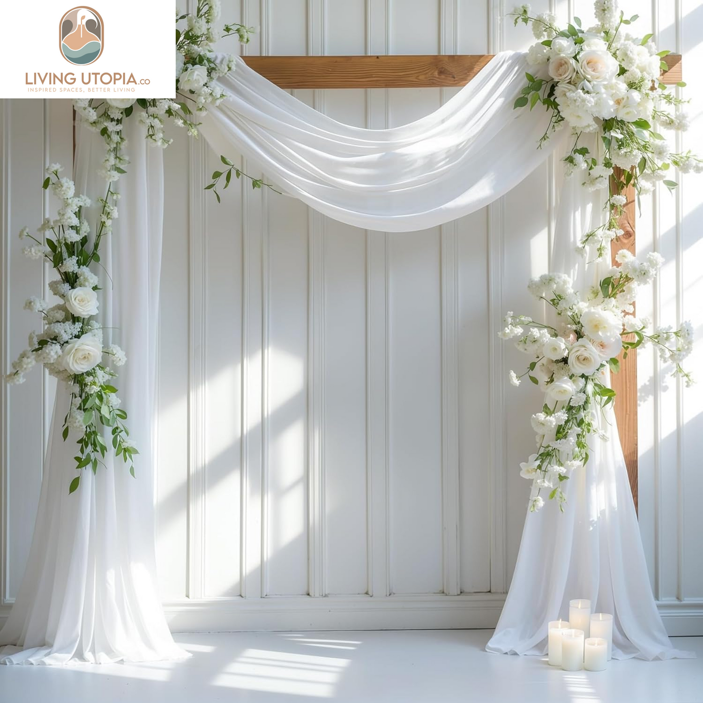 Wedding Arch Draping Fabric, 1 Panel 28" X 19Ft White Wedding Arch Drapes Sheer Backdrop Curtain for Wedding Ceremony Party Ceiling Decor