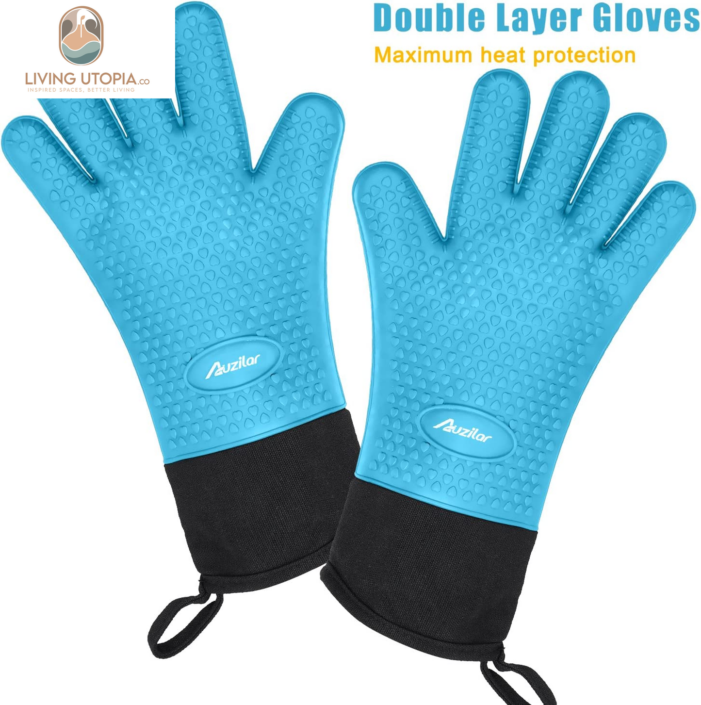 Silicone Cooking Gloves, Grilling Gloves, Heat Resistant Gloves BBQ Kitchen Silicone Oven Mitts, Long Waterproof Non-Slip Potholder for Barbecue, Cooking, Baking
