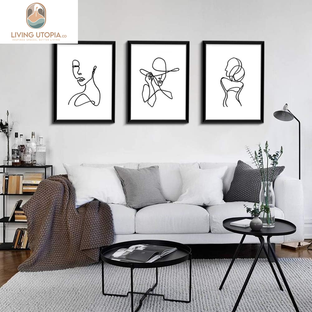 11X14 Inch Black Framed Wall Art Set of 3 Minimalist Line Wall Art Frames for Home Decoration