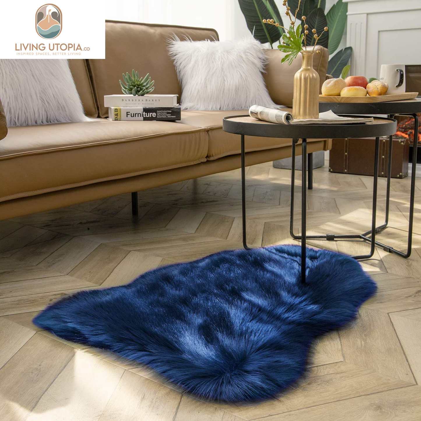 Ashler Faux Fur Rug, Fluffy Shaggy Area Rug Ultra Soft 2 X 3 Feet Sheepskin Fur Rug, Navy Blue Fuzzy Rug Machine Washable Shag Rug, Nursery Decor Throw Rugs for Bedroom, Kids Room, Living Room
