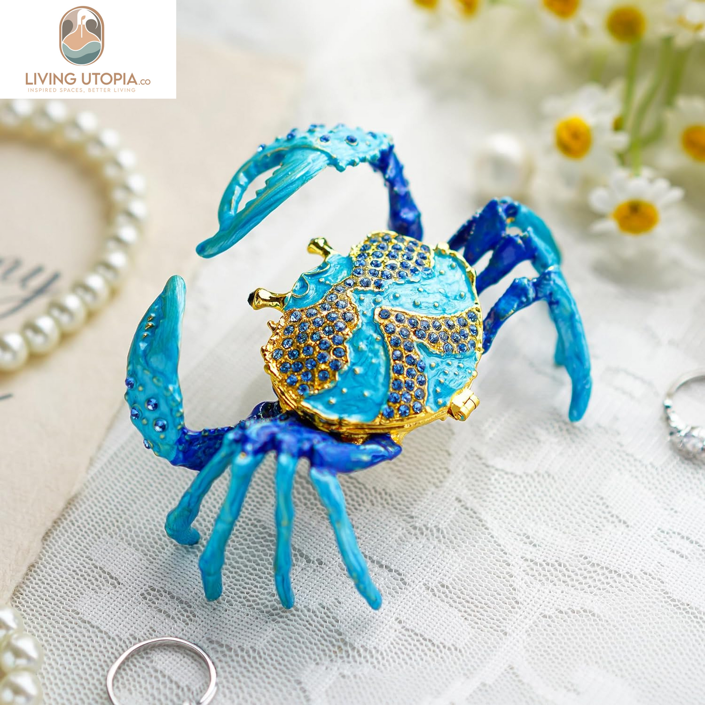 Crab Jewelry Trinket Boxes Hinged Animal Jeweled Trinket Box Decorative Crab Collectible Figurine