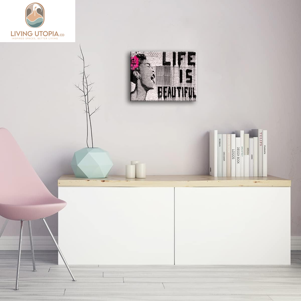 Banksy Life Is Beautiful Modern Gallery Wrapped Giclee Canvas Prints Artwork Grey Love Abstract Pictures Paintings on Canvas Wall Art Ready to Hang for Bedroom Home Office Decorations