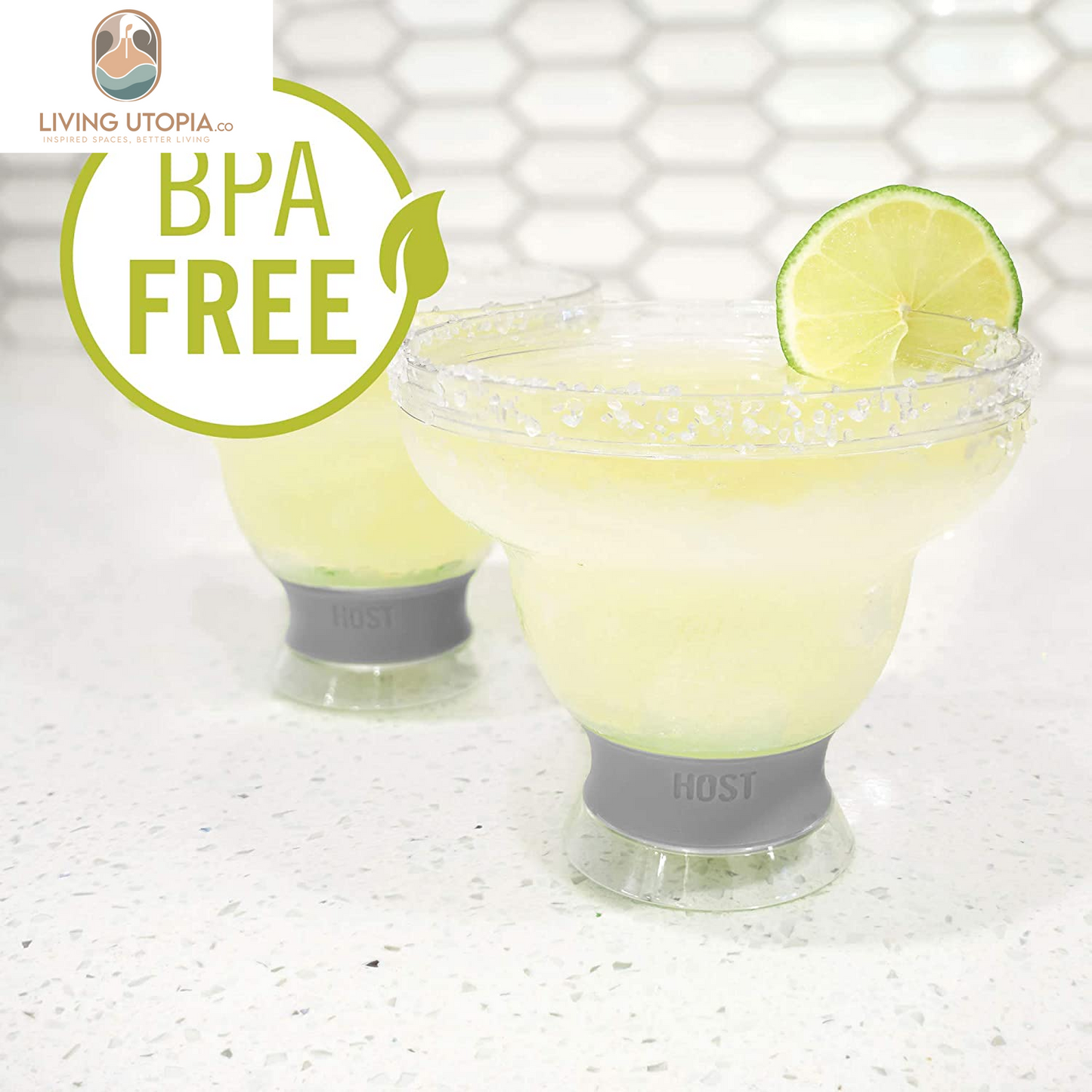 Freeze Stemless Margarita Glasses Double Walled Insulated Gel Chiller Plastic Margarita Cups - Frozen Cocktail Glass, Set of 1, 12 Oz, Green