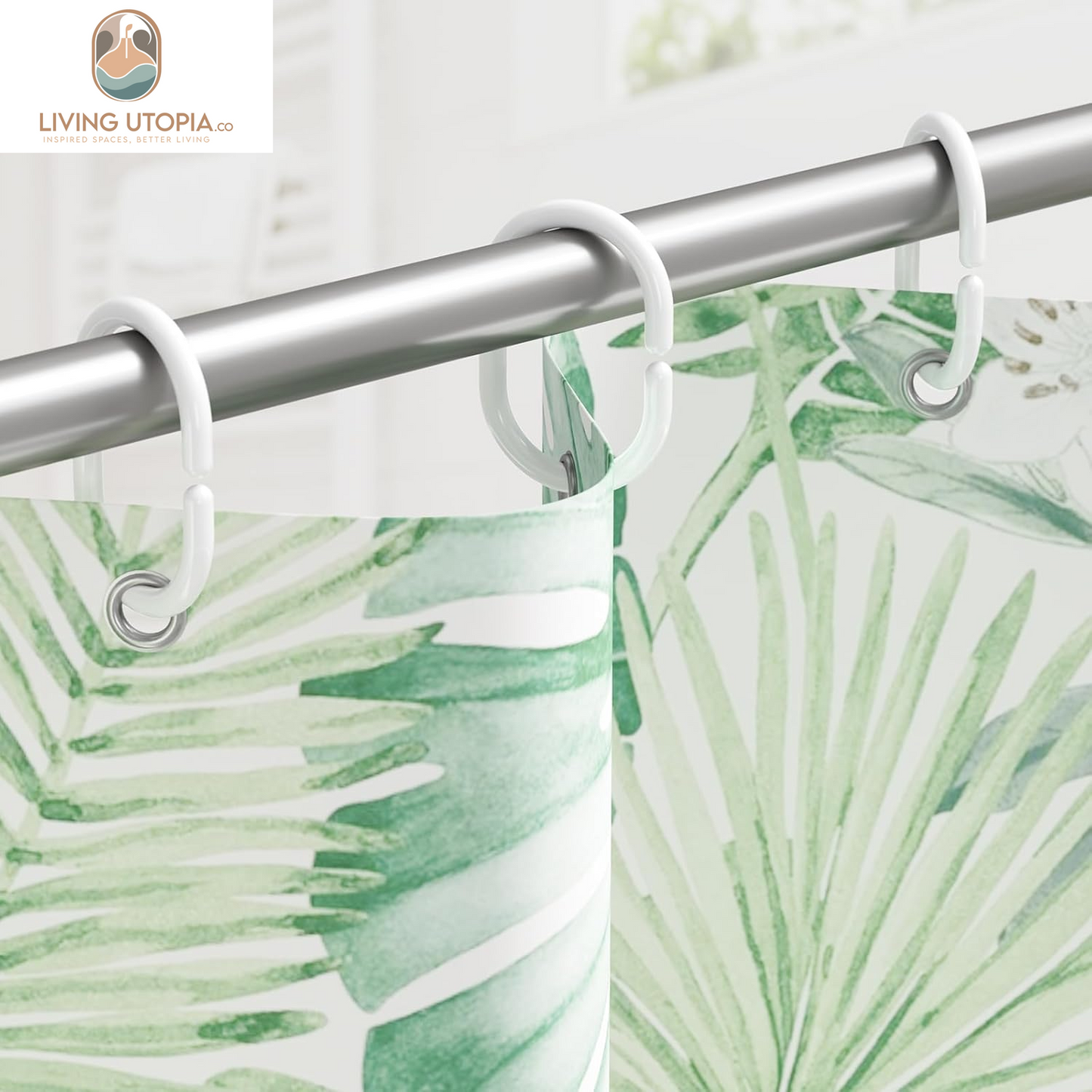 White Shower Curtain Hooks Rings, 24 Pcs Plastic Shower Curtain Rings, Plastic Shower Curtain Hooks for Bathroom Shower Rod, White Shower Hooks Rings Loops for Shower Curtain