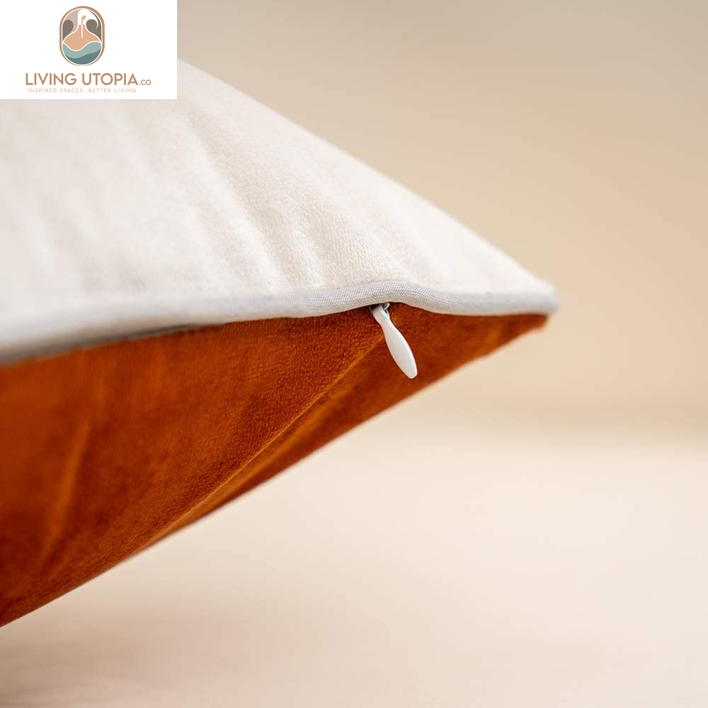 Burnt Orange Patchwork Velvet Throw Pillow Cover with Gold Striped Leather Cushion Case Modern Luxury Pillowcase for Sofa Couch Bedroom Living Room Home Decor,18"X18"