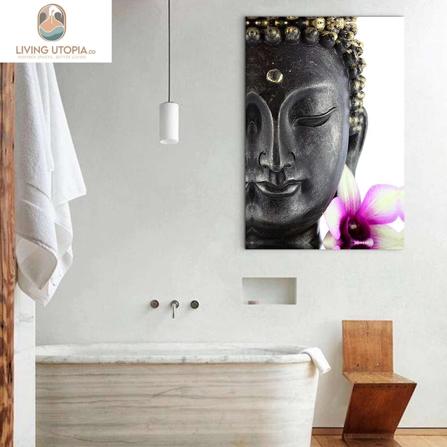 Buddha Statue Wall Art Meditation Room Decor Zen Painting Buddah Head Canvas Prints for Bedroom Yoga Home Decorations Keep Inner Peaceful Spiritual Buddism Belief Picture Lotus Flower Poster 24X36"