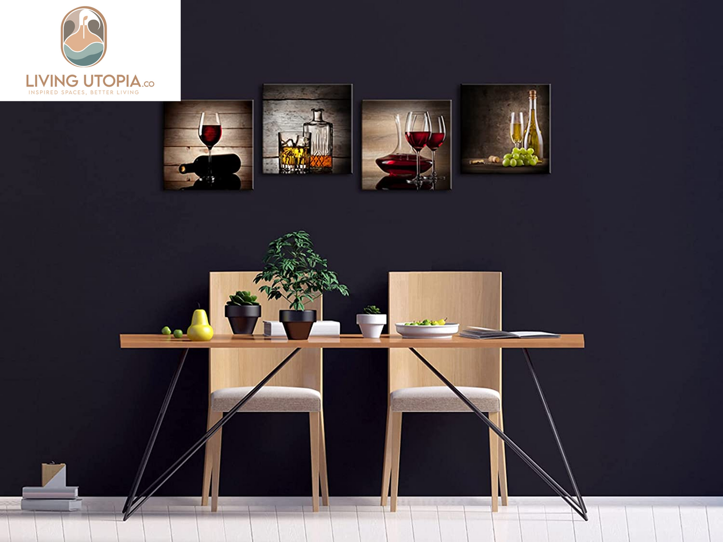 Red Wine Cups Modern Kitchen Wall Art Dinning Room Wall Decor 4 Panels Abstract Canvas Prints Artwork Contemporary Vintage Pictures Paintings on Canvas Wall Art for Kitchen Home