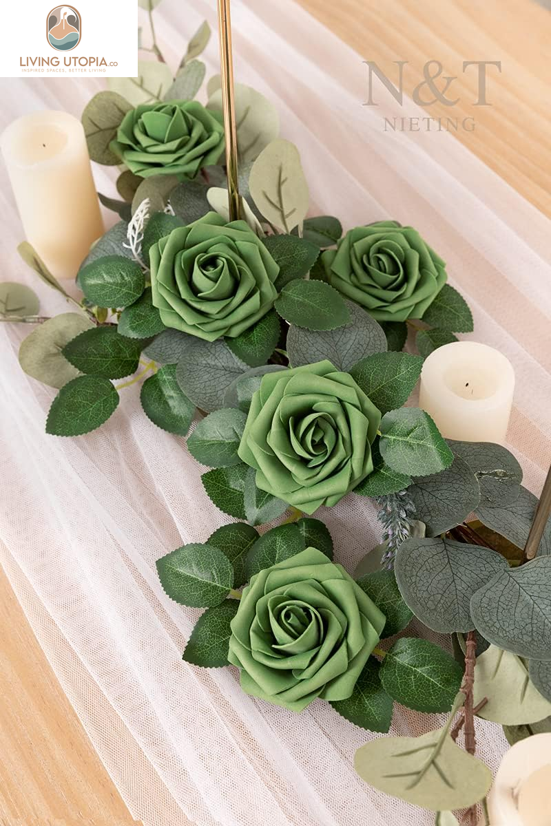 Artificial Flowers Roses Army Green Foam Rose 50Pcs Fake Flowers with Stem for DIY Wedding Bouquets Centerpieces Bridal Baby Shower Party Home Shower Arrangement Decoration