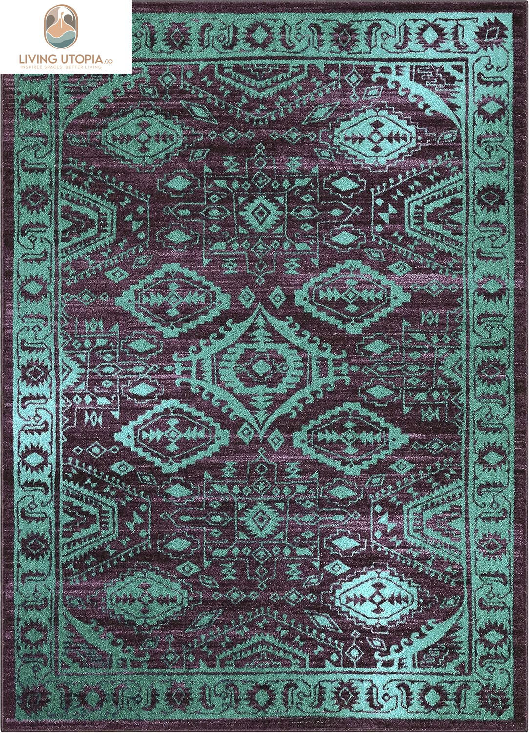 Georgina Traditional Area Rugs – Made in USA – Low Profile, Non Slip, Pet–Friendly Mat for Bedroom, Office, Living & Dining Room, 5' X 7', Wineberry/Teal