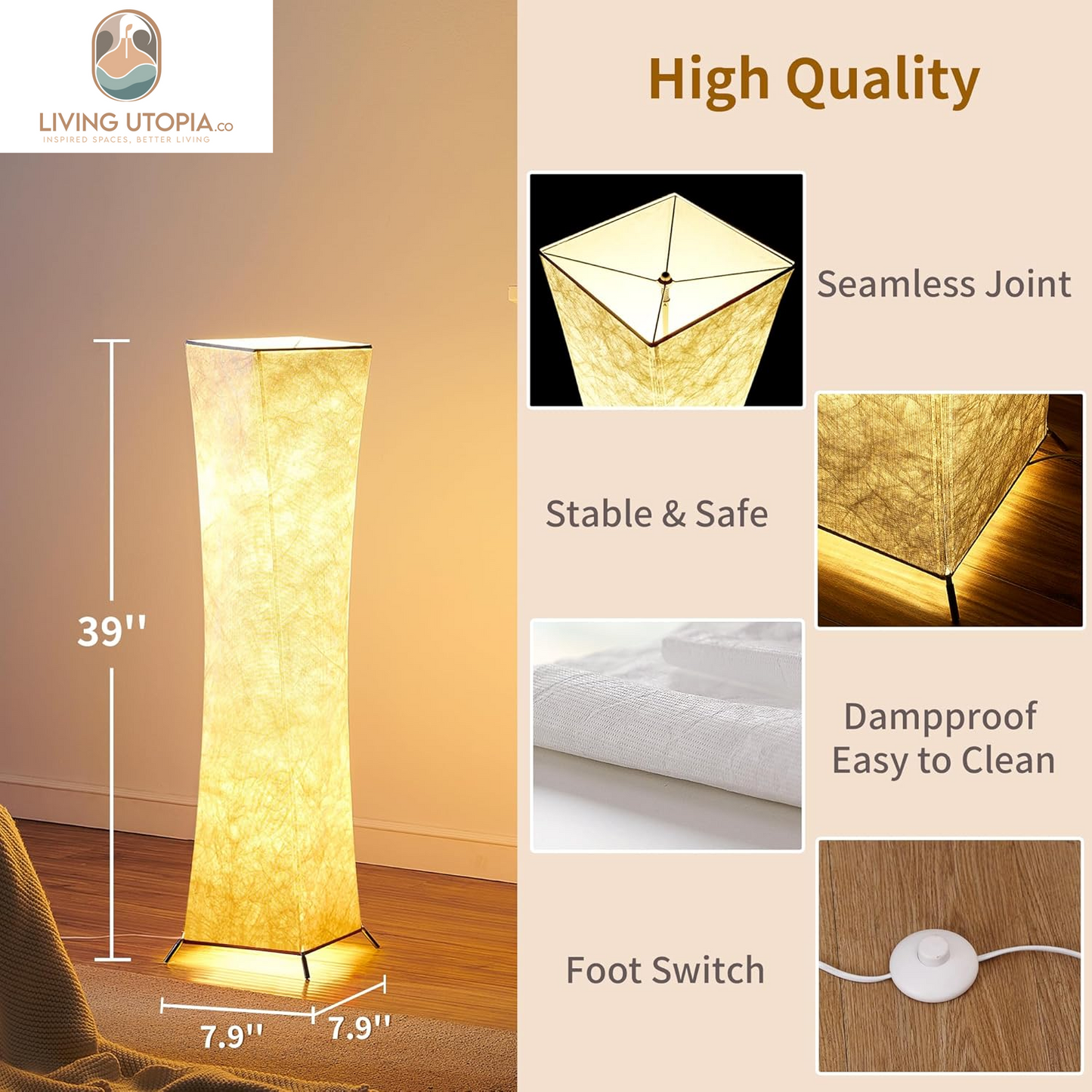 Floor Lamp, Dimmable 39" (XS) Tall Standing Lamp, 3 Levels Adjustable Brightness 12Wx2 LED Bulbs, Column Floor Light W/White Fabric Shade, Home Decor for Living Room, Bedroom, Kids Room
