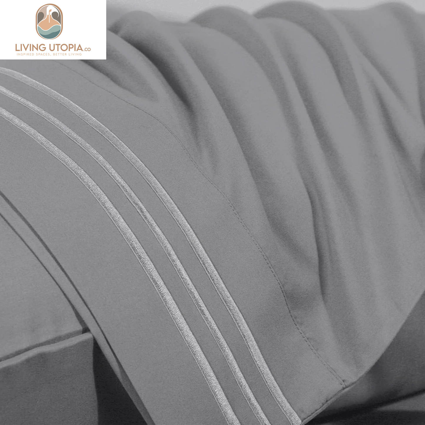Full Bed Sheets Set 1800 Series 4-Piece Embroidered Double Brushed Microfiber Sheets 16" Deep Pocket Hotel Soft Luxury Bedding Sheet Set, Wrinkle Resistant, Light Grey/Gray
