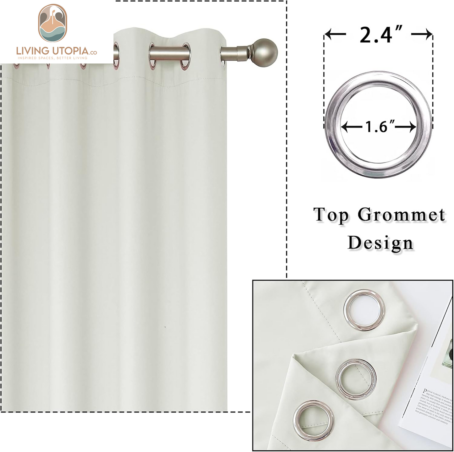 Cream White Blackout Curtains 63 Inches Long for Living Room - Grommet Room Darkening Thermal Insulated Ivory Curtain Drapes for Bedroom, Light Beige, 2 Panels, 52W X 63L
