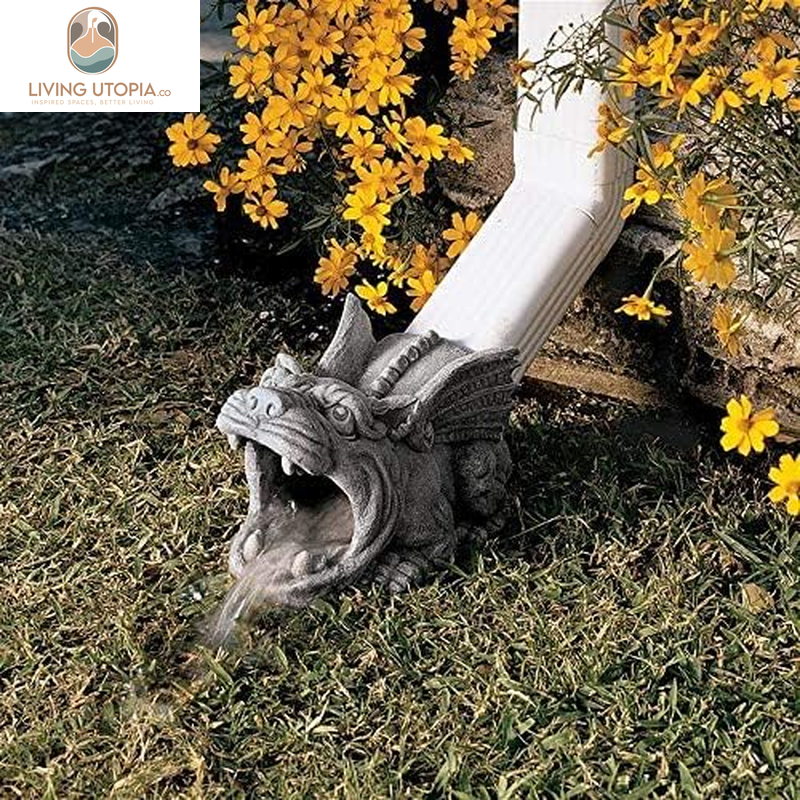 Roland the Gothic Gargoyle Gutter Guardian Rain Downspout Extension Outdoor Statue, 10 Inch Long, Cast Stone Resin, Grey Stone Finish