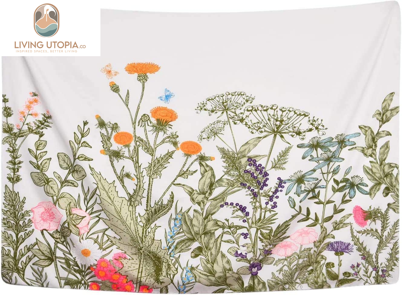 Colorful Floral Plants Tapestry Vintage Herbs Wild Flowers Wall Hanging Nature Scenery for Living Room Bedroom