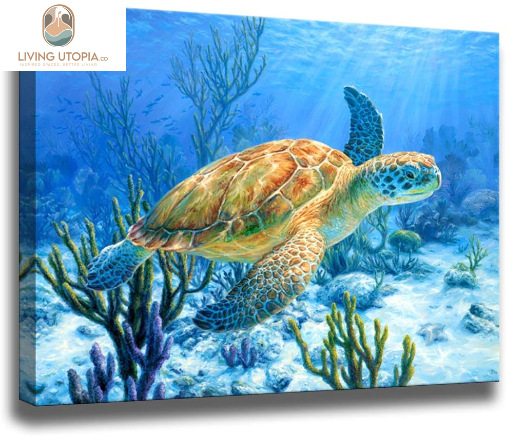 Bathroom Decor Sea Turtle Pictures Painting Wall Art Beach Decor Canvas Prints Nautical Bathroom Wall Decor Canvas Wall Art Coastal Decor Ocean Decor Small Framed Artwork for Walls Size:12"X16"Inch