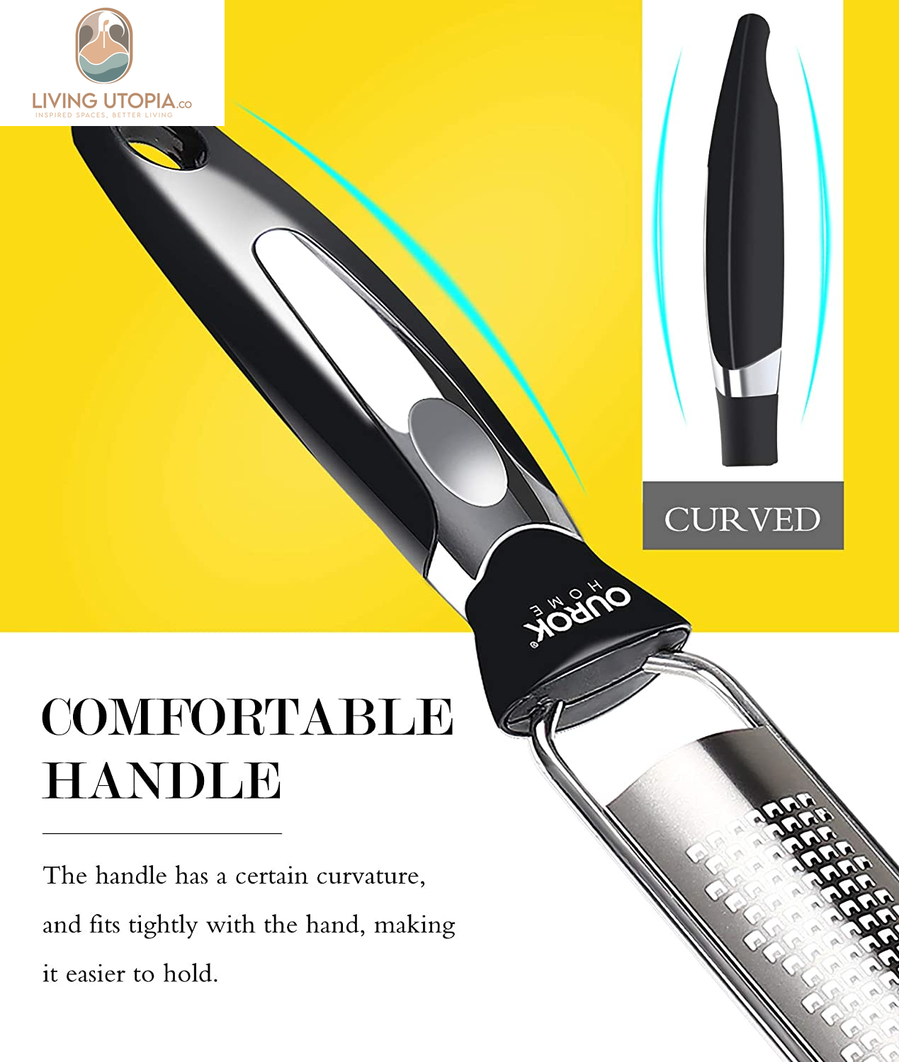 Kitchen Lemon Zester, Stainless Steel Hand Held Parmesan Cheese Grater for Ginger, Chocolate, Coconut, Lime, Nutmeg, Citrus, Fruit, Vegetable with Cleaning Brush, Dishwasher Safe, Black