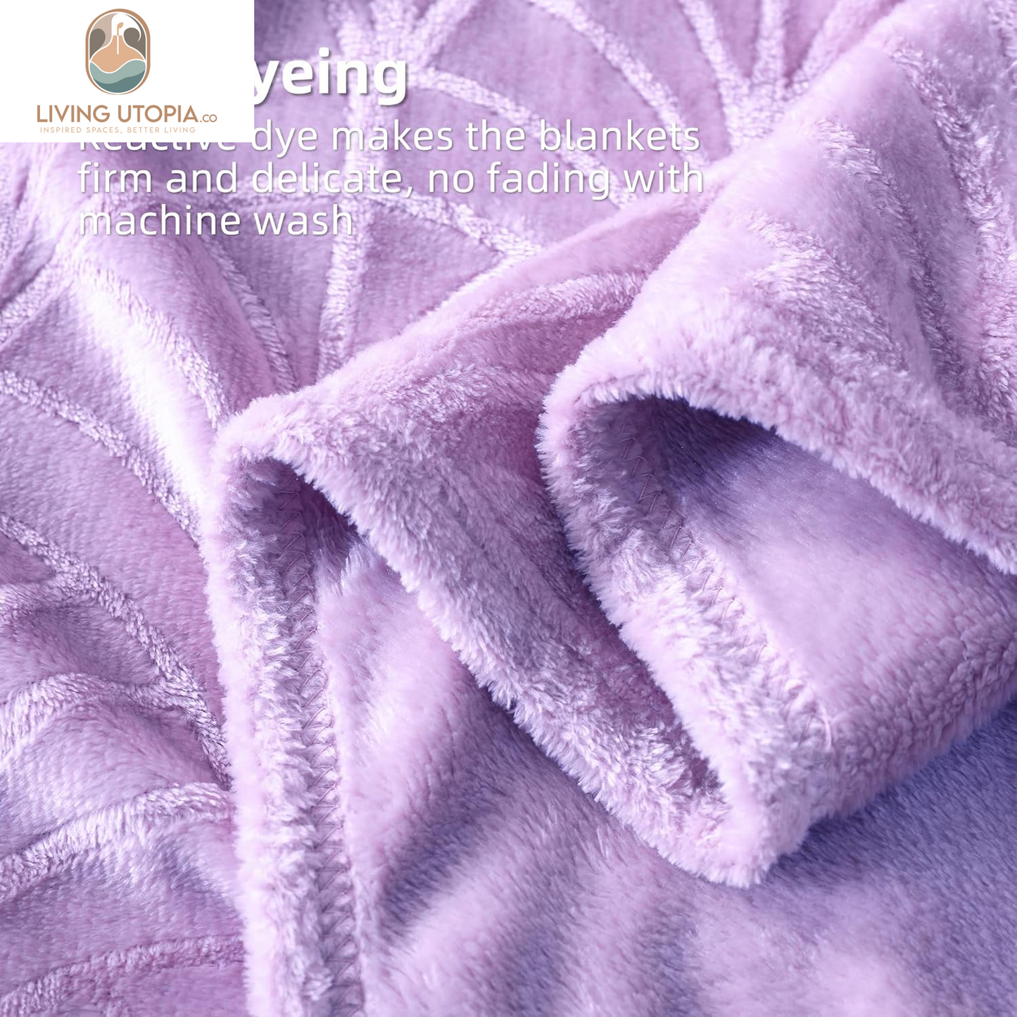 Flannel Fleece Twin Size Blanket for Bed, Soft Fluffy Velvet Bedspread Coverlet with Decorative Vintage Pattern for All Season, Warm and Lightweight, 90X66 Inch, Lilac