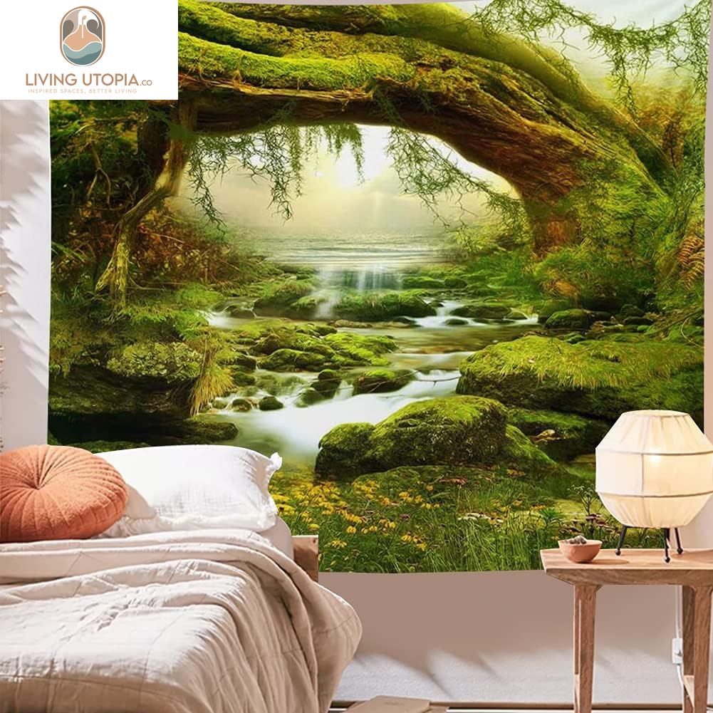 Forest Tapestry Home Decor Landscape Natural Tapestry Living Room Bedroom Decoration Tapestry Magic Tapestry Curtain XGXL (Sunlight&Creek, 90.5''L×70.8''W) XGXL