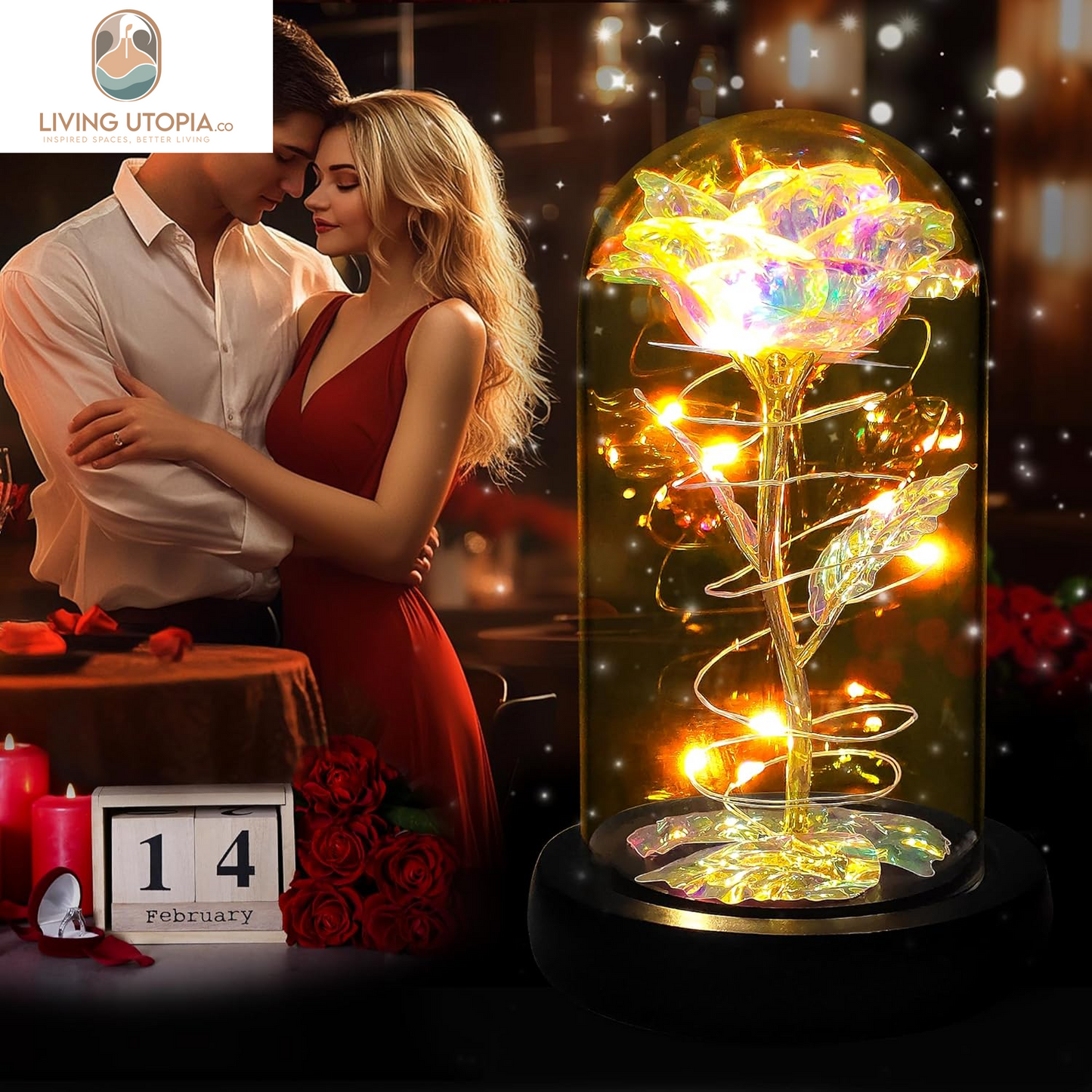 Birthday Gifts for Women,Mothers Day Flowers Gifts for Mom,Wife,Grandma,Rose Mom Gifts for Her,Light up Rose Flowers in Glass Dome,Colorful Rainbow Flower Rose Presents for Mom,Anniversary,Valentines