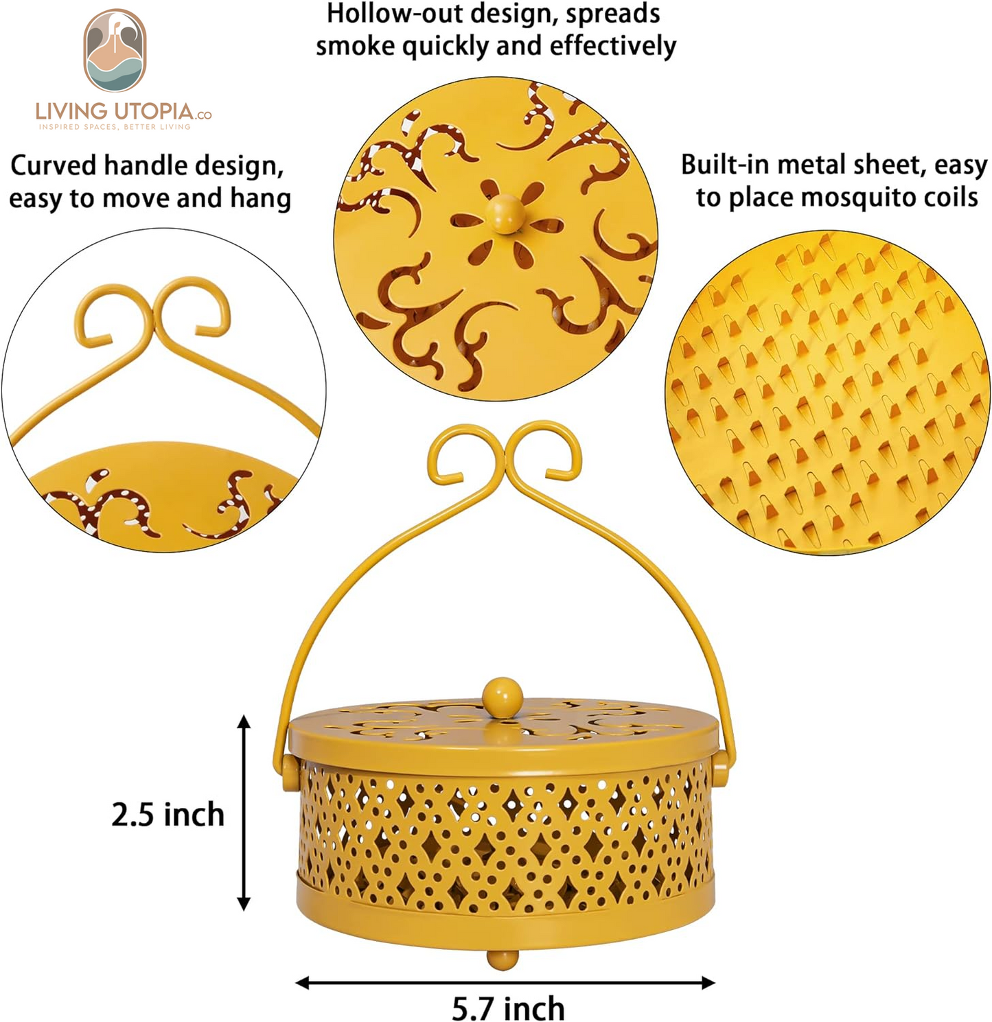 Yellow Retro Mosquito Coil Holder for Home & Camping