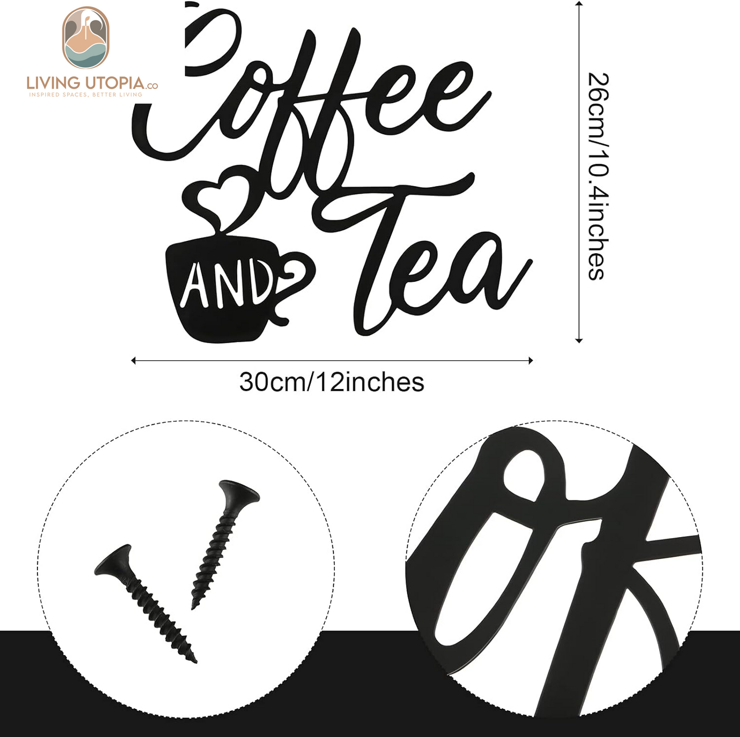 Coffee Sign Metal Hanging Wall Art 12 X 10.2 Inch Black Wall Decor Cafe Bar Letter Sign for Cafe Farmhouse Kitchen(Coffee and Tea)
