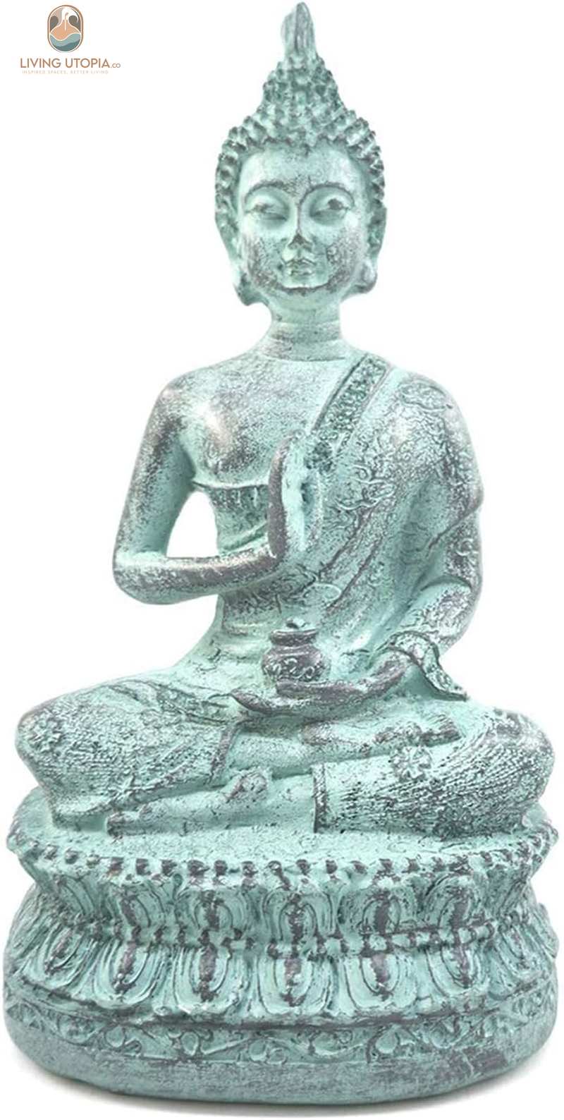 Thai Sitting Buddha Statue for Home Decor Turquoise 6.7"