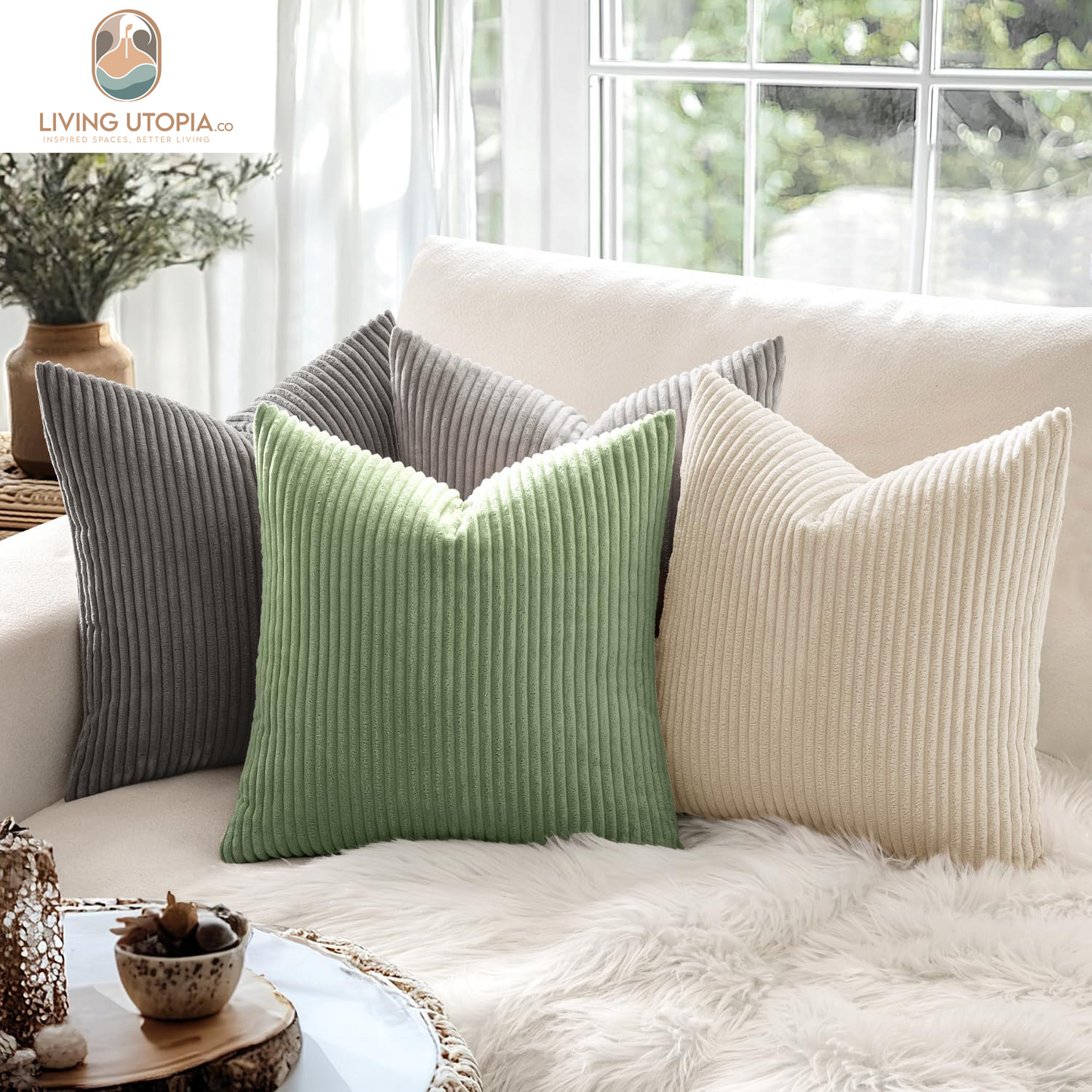 Pack of 2 Sage Green Corduroy Soft Soild Decorative Square Throw Pillow Covers Set Cushion Cases Pillowcases for Spring Sofa Bedroom Couch 18 X 18 Inch