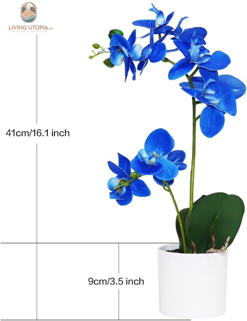 Blue Orchid Artificial Flowers in Pot, Fake Potted Orchid Flowers, Decoration for Home Office Wedding