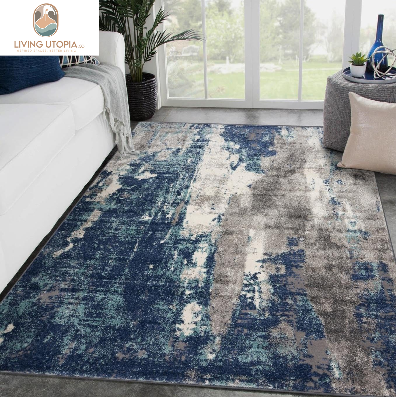 Euston Collection D.Blue-L.Blue 8X10 Modern Abstract Area Rug