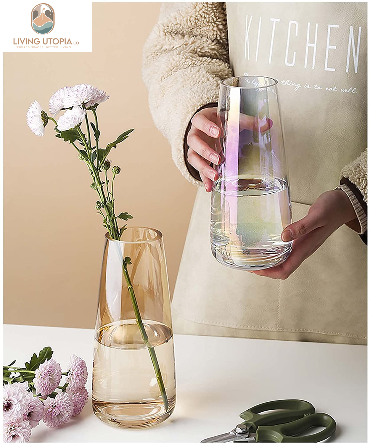 Modern Glass Vase Irised Crystal Clear Glass Vase for Home Office Decor (Crystal Amber)