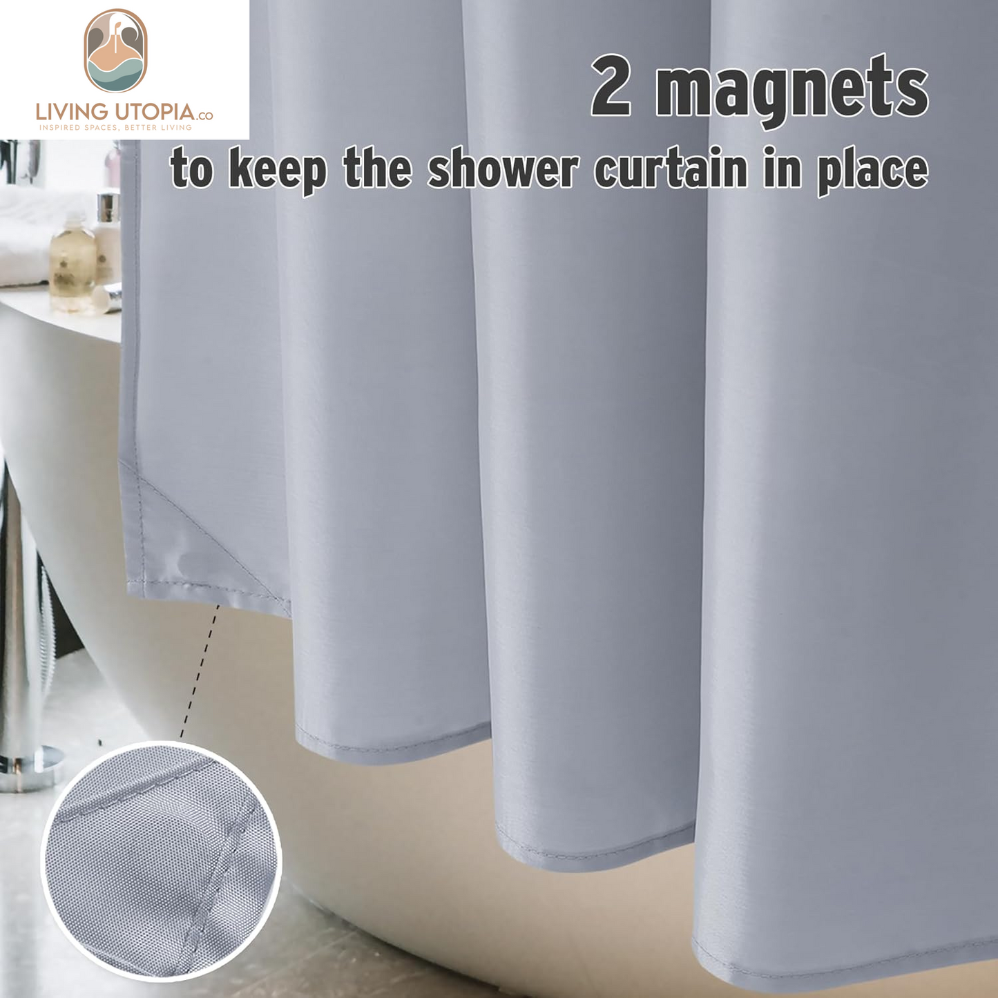 Fabric Shower Curtain Liner, Gray Shower Curtain Liner with 2 Magnets, 70 X 72 Inches, Cloth Shower Liner Waterproof Polyester, 85GSM, Easy Installation, Machine Washable, Blue Gray
